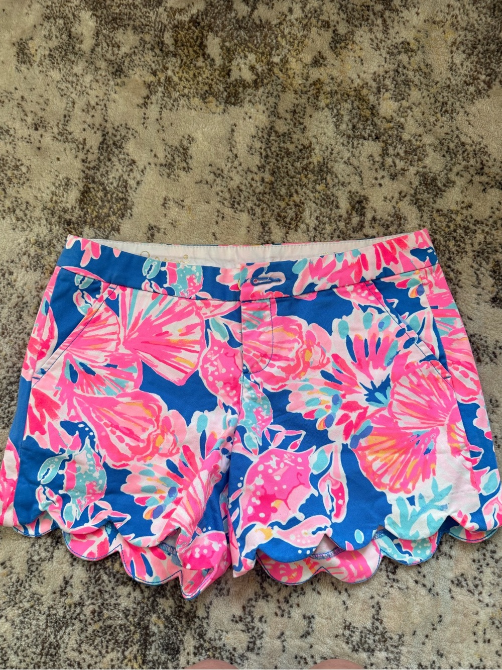 Lilly Pulitzer Blue & Pink Scallop Hem Floral Shorts